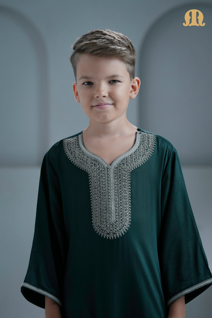 Nasser Green Moroccan Thobe for Kids