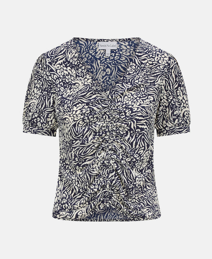 ROUCHE V-NECK TOP ANIMAL Front