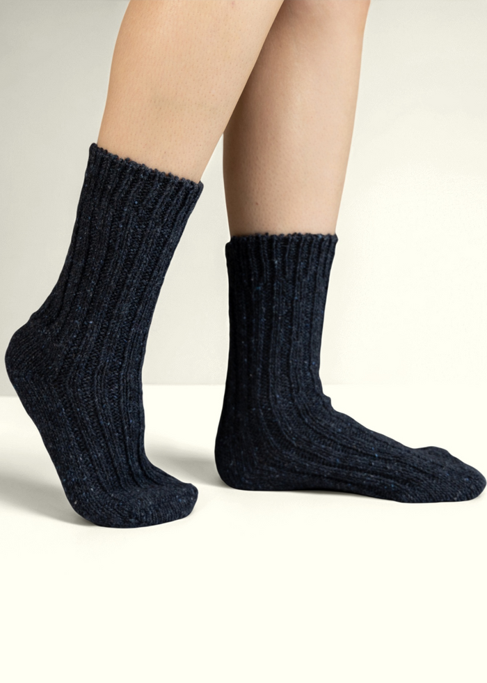 Navy Irish Wool Neppy Socks | Large