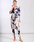 Navy Leaf Kimono Sleeve Jumpsuit