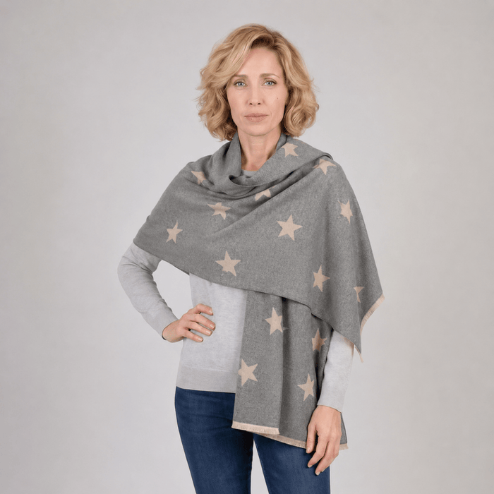 New Star Super Soft Stole Scarf – Cream & Light Grey - Heritage Of Scotland -