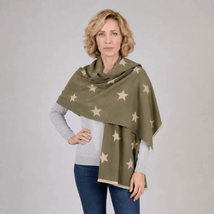 New Star Super Soft Stole Scarf – Olive and Beige - Heritage Of Scotland -