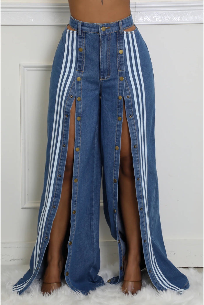 Nothing Like Me - Front Button Down Wide Leg Denim Jeans