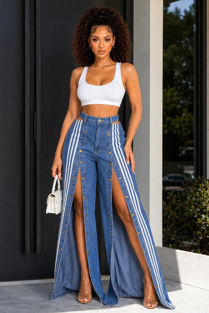Nothing Like Me - Front Button Down Wide Leg Denim Jeans