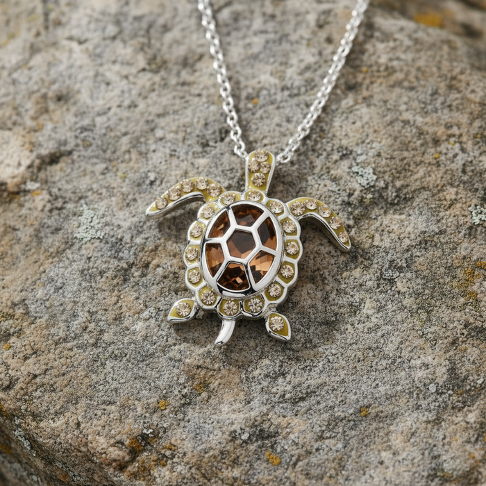 November Turtle Birthstone Pendant With Swarovski Crystals