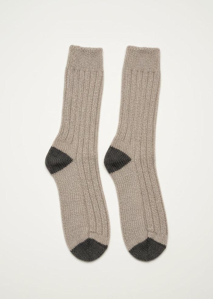 Oatmeal Grey Toe Merino Wool Socks | Large