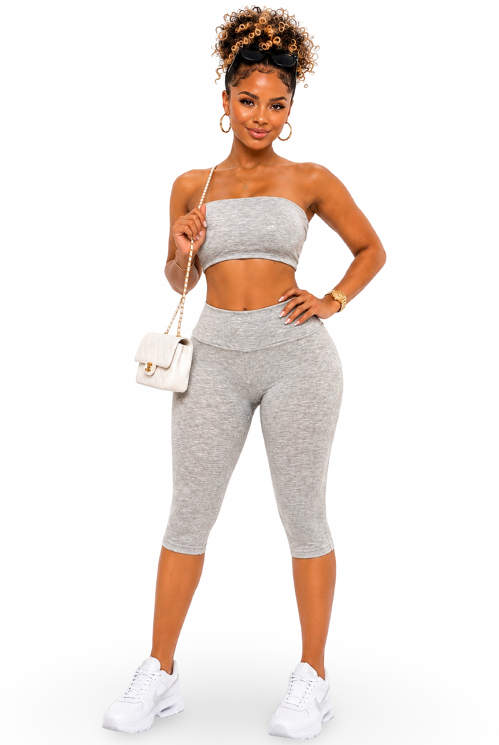 On a Daily - Matching Stretch Tube Capri Pants Set