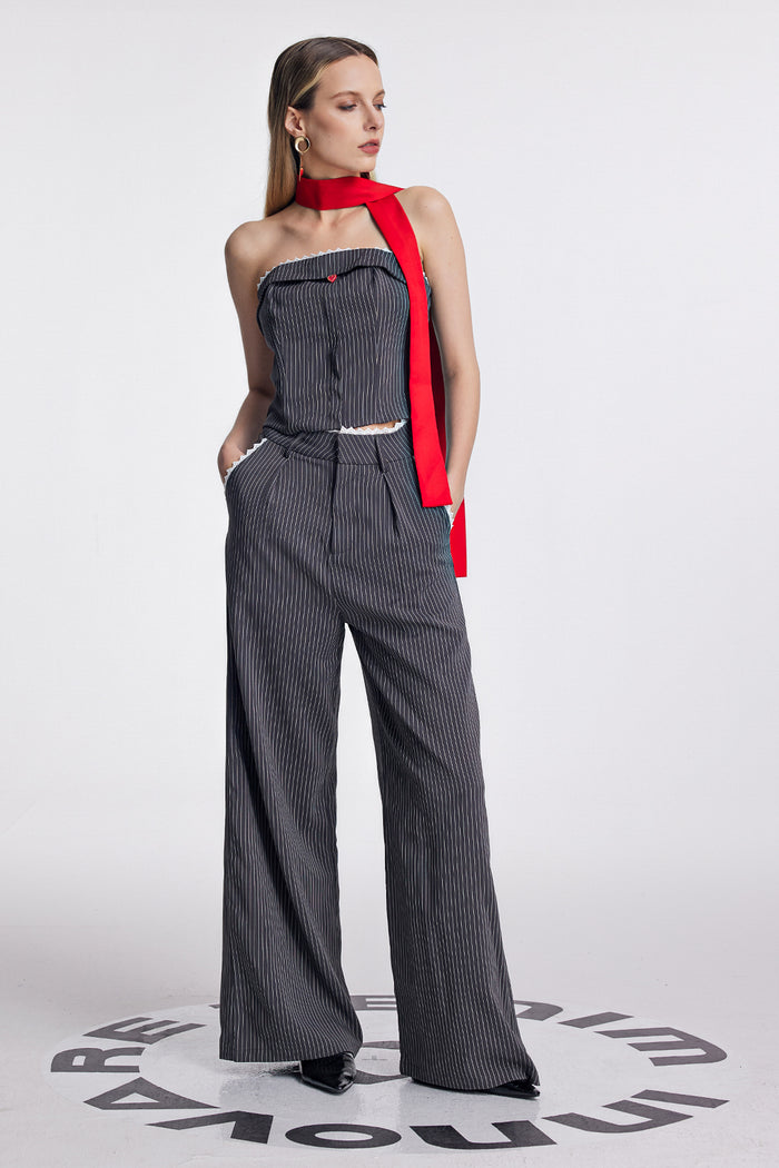 Oorja Strapless Lace Stripe Pants Set