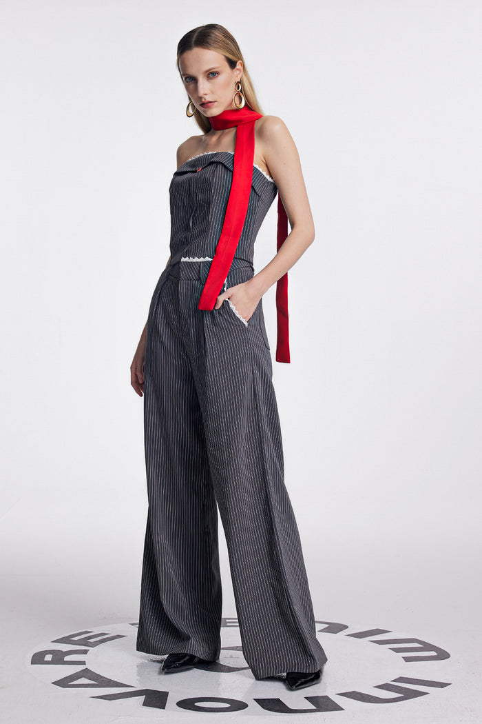 Oorja Strapless Lace Stripe Pants Set