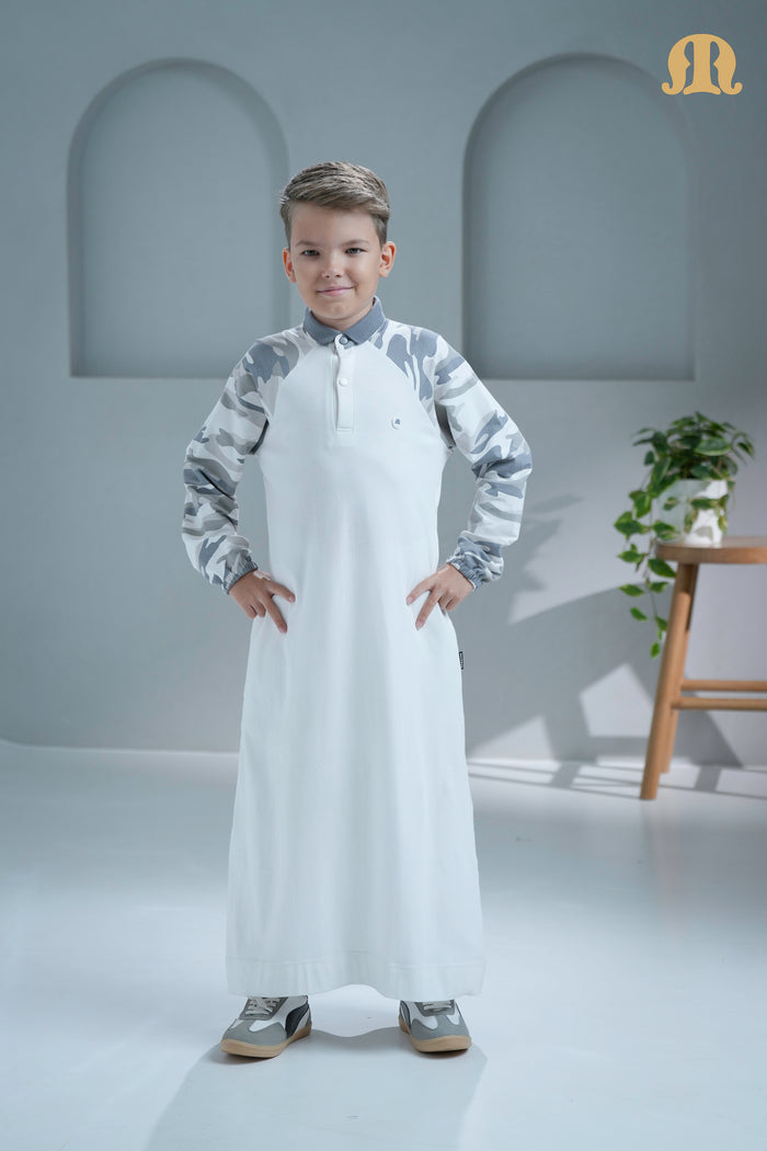 Ordu White camo Thobe for Kids