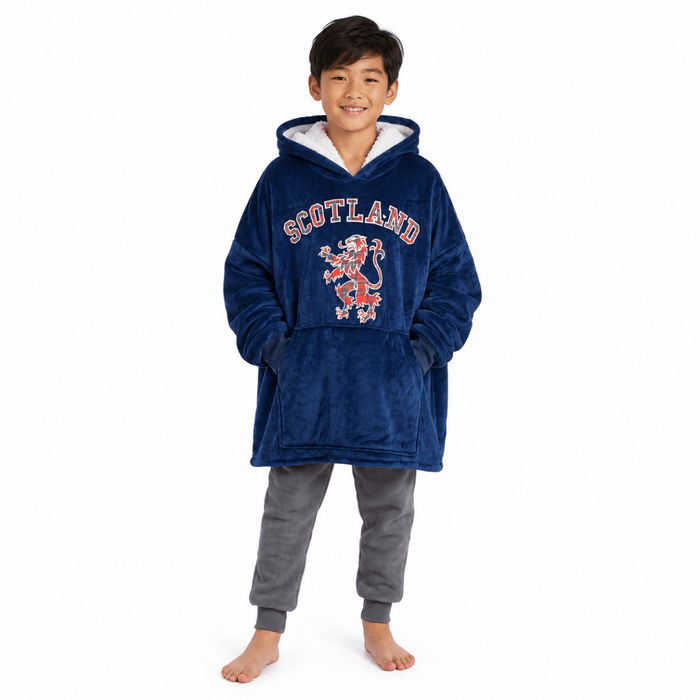 Oversized Scotland Hoodie Blanket for Kids – Navy Lion Rampant Design - Heritage Of Scotland -