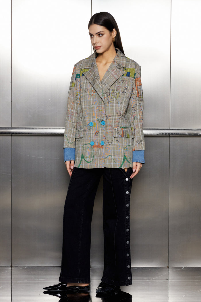 Paris Graffiti Grid Plunge Blazer