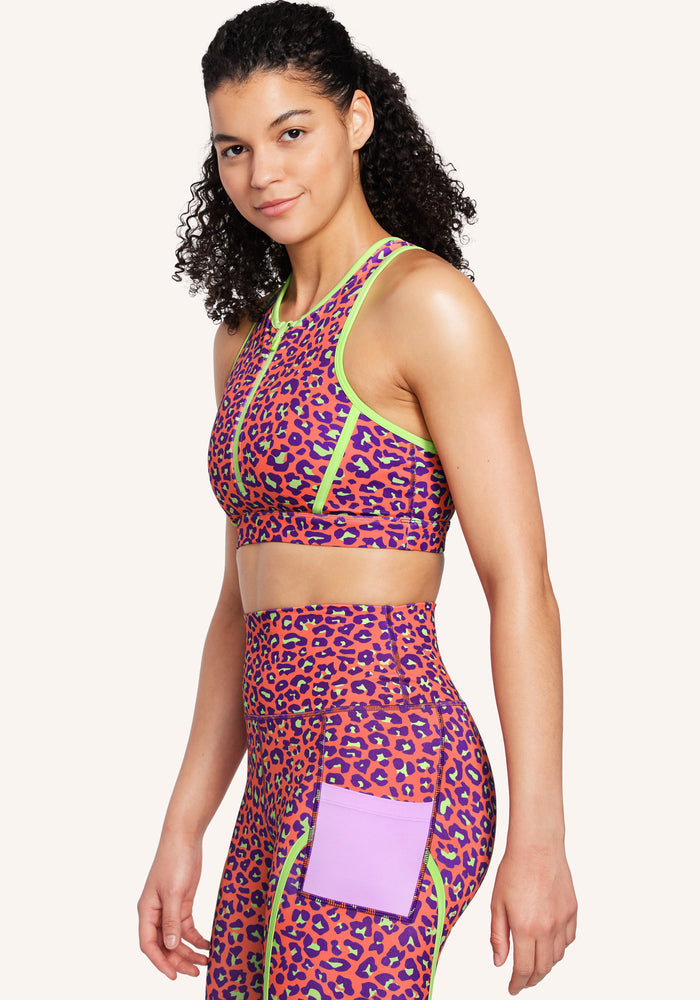 Peloton x Brittany Allen Leopard Zipper Bra
