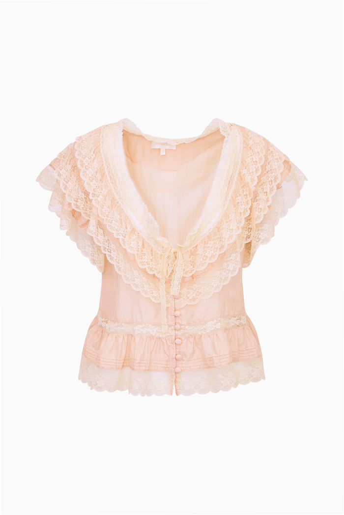 Persine Silk Ruffle Top - PETAL PEACH