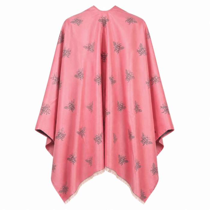 Pink Bee Print Reversible Wrap Cape for Women - DUSKY PINK - Heritage Of Scotland -
