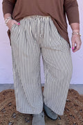 Plus Size Tie Waist Loose Pants – Black Stripe