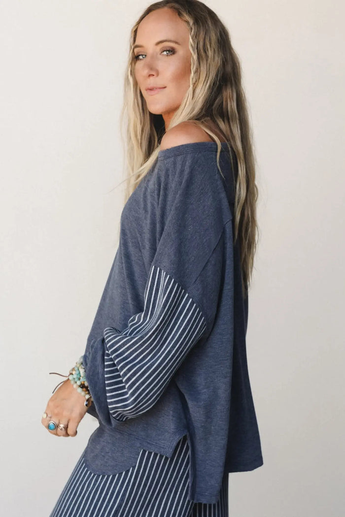 Raw Seam Patchwork Long Sleeve Top Pocket Casual Pants 2pcs Set – Real Teal