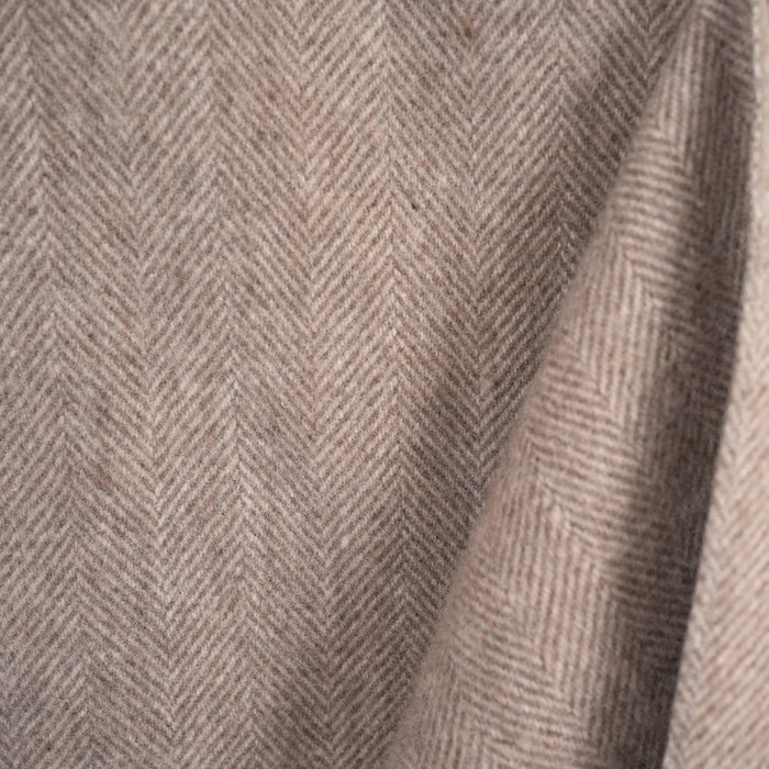 Recycled Wool Herringbone Blanket with Fringe - Soft Warm Throw - TAUPE - Heritage Of Scotland -