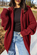 Red Dahlia Solid Color Knit Oversized Button Front Sweater Cardigan – Burgundy