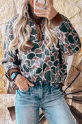 Retro Camouflage Pattern Color Block Detail Button Pullover Sweatshirt – Multicolour