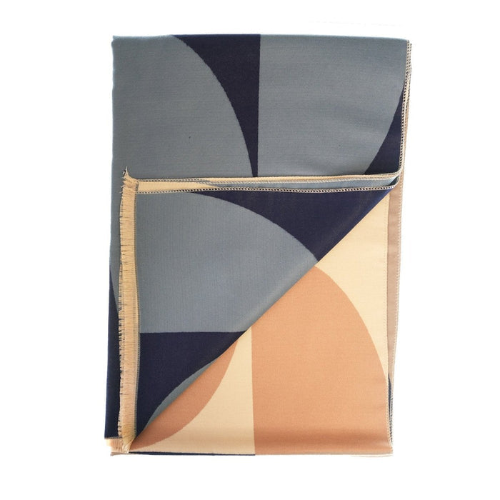 Retro Geometric Scarf - Elegant Everyday Shawl - Heritage Of Scotland - NAVY/NATURAL