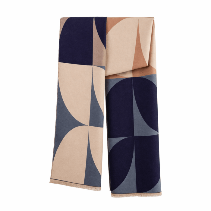 Retro Geometric Scarf - Elegant Everyday Shawl - Heritage Of Scotland - NAVY/NATURAL