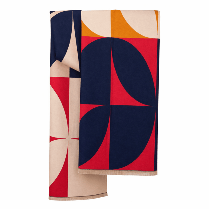 Retro Geometric Scarf - Elegant Everyday Shawl - Heritage Of Scotland - NAVY/RED