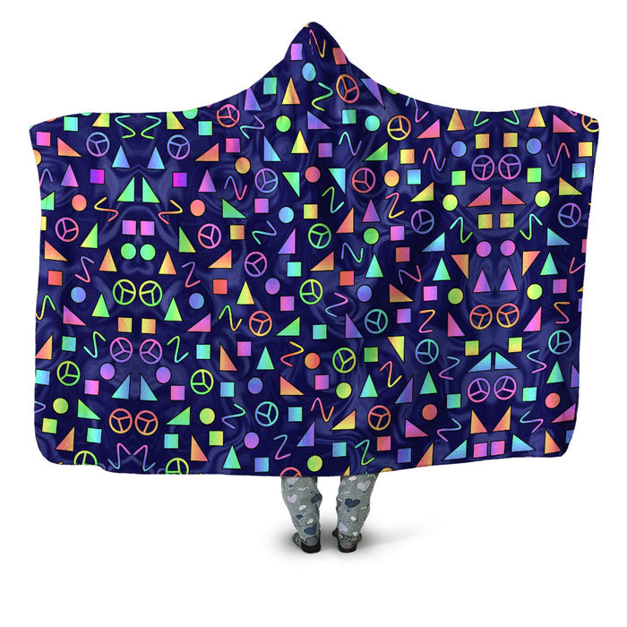 Retro Shapes Peace Symbols Blue Hooded Blanket Sartoris Art Epic Hoodie