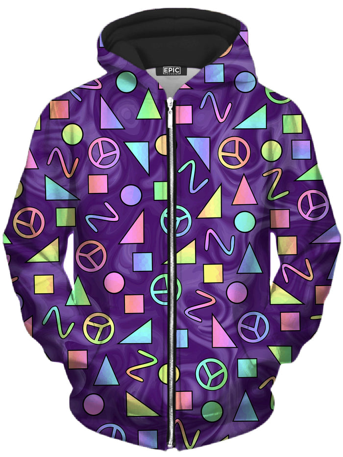 Retro Shapes Peace Symbols Purple Unisex Zip-Up Hoodie Sartoris Art Epic Hoodie