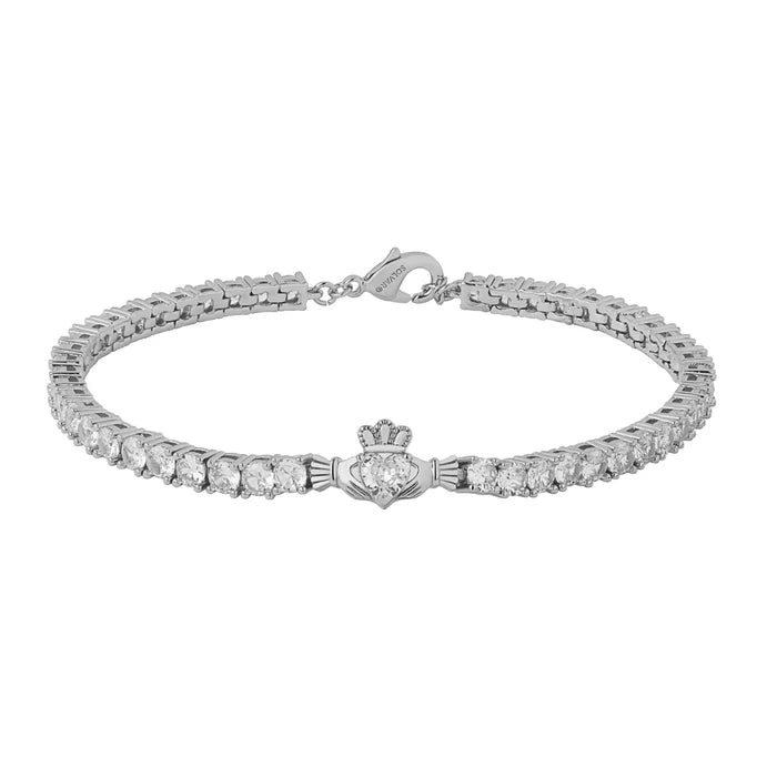 Rhodium Crystal Claddagh Tennis Bracelet