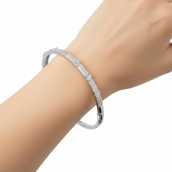 Rhodium Crystal Trinity Knot Bangle
