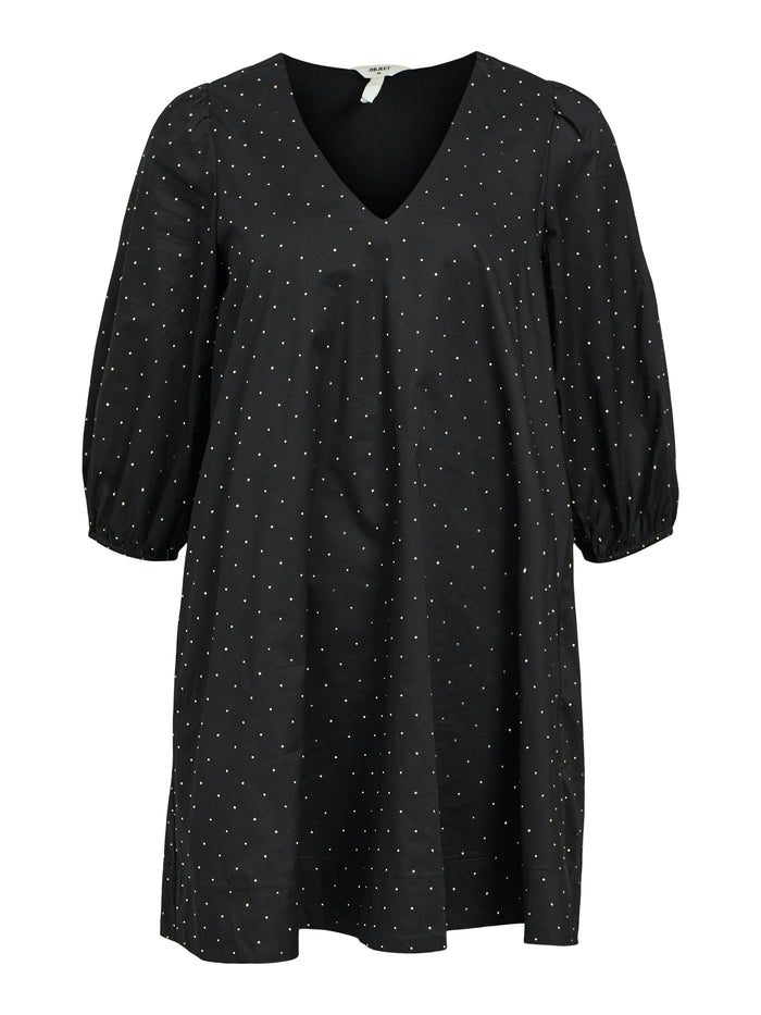 Rigini V-Neck Mini Dress (Black/Rhinestone)