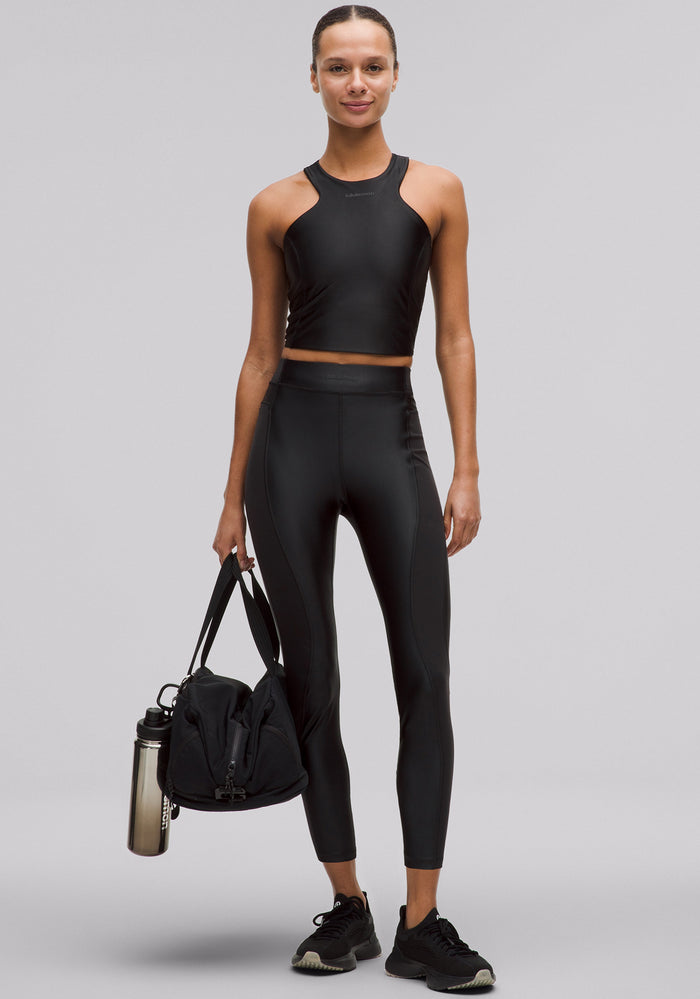 Satin Shine Panelled High-Rise Tight 25" | Wordmark