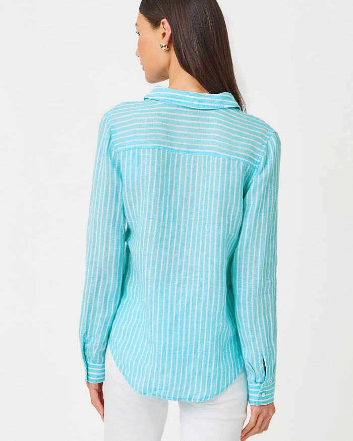 Lilly Pulitzer - Sea View Button Down Top - Capri Blue Saint Tropez Stripe