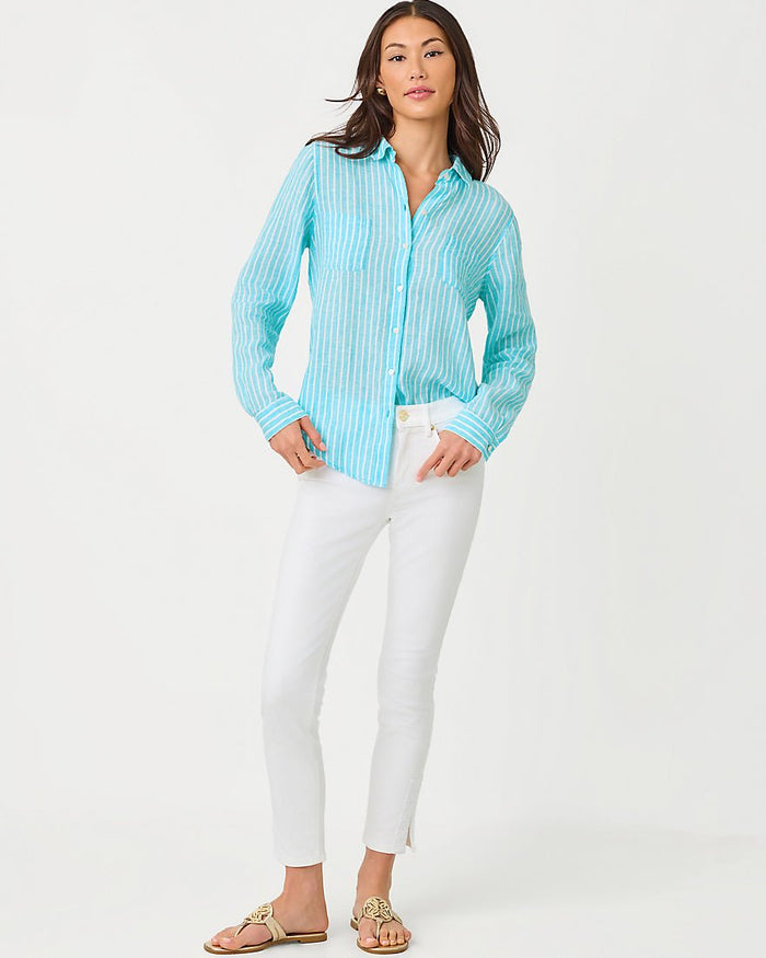 Lilly Pulitzer - Sea View Button Down Top - Capri Blue Saint Tropez Stripe