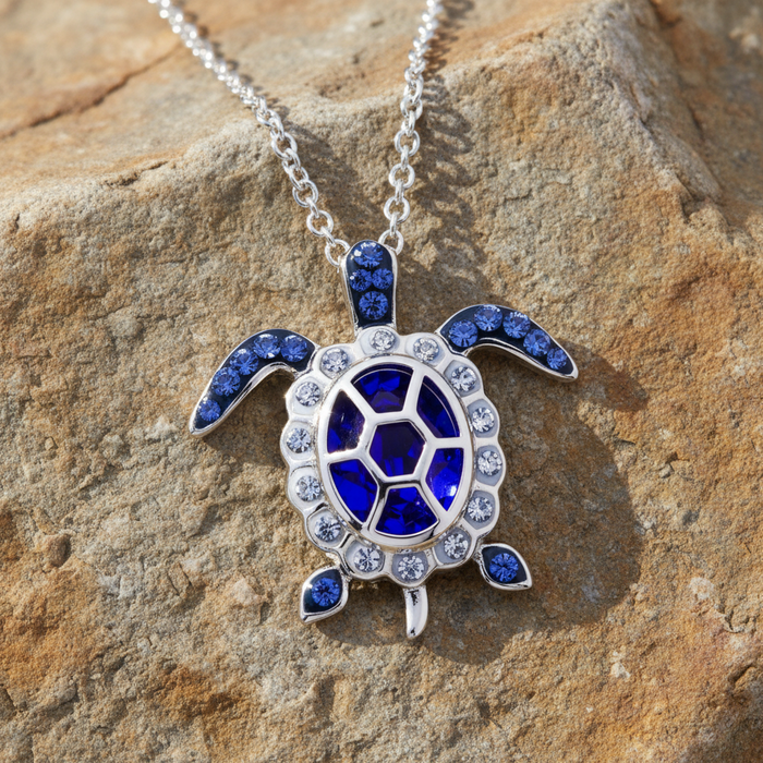September Turtle Birthstone Pendant With Swarovski Crystals