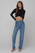 This is an image of Shelby Top in Black Knit - RESA featuring a model wearing the dress