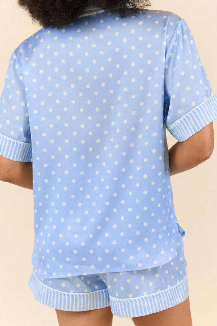 Sky Blue Dotted Print Soft Short Pajama Set – Light Blue