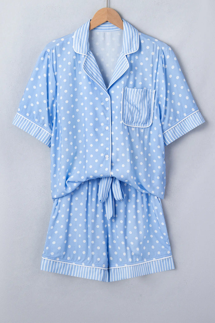 Sky Blue Dotted Print Soft Short Pajama Set – Light Blue