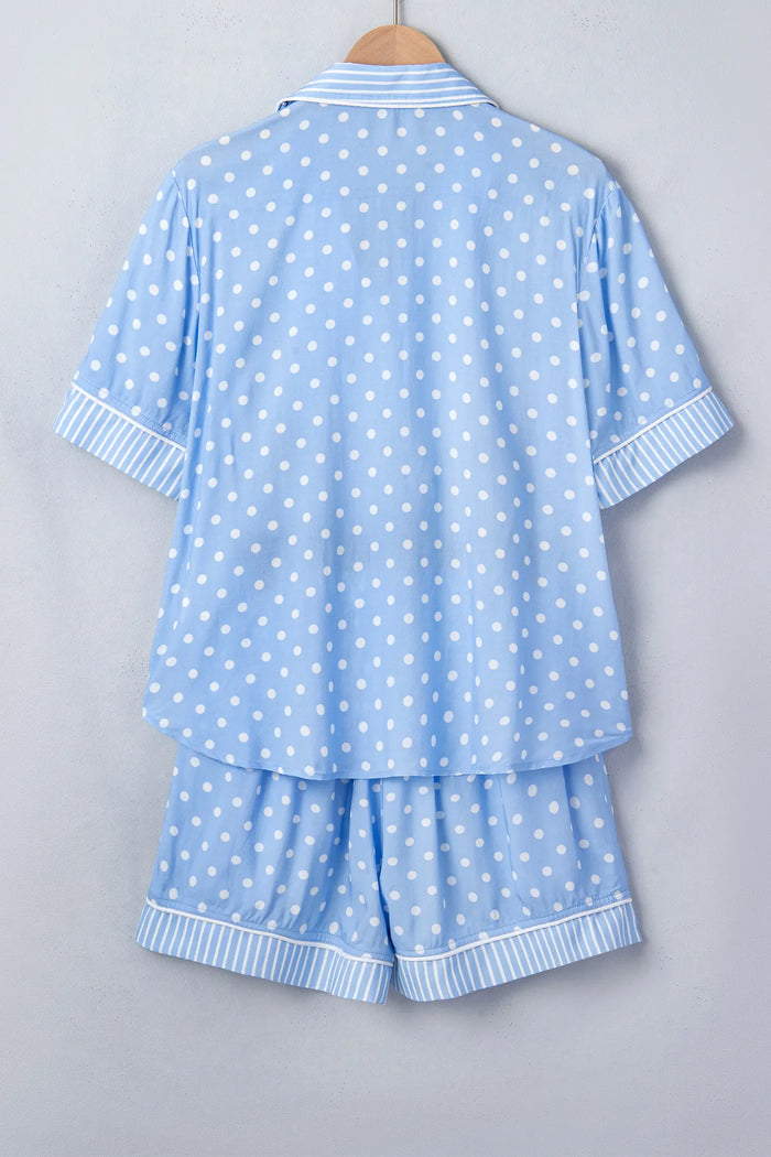 Sky Blue Dotted Print Soft Short Pajama Set – Light Blue