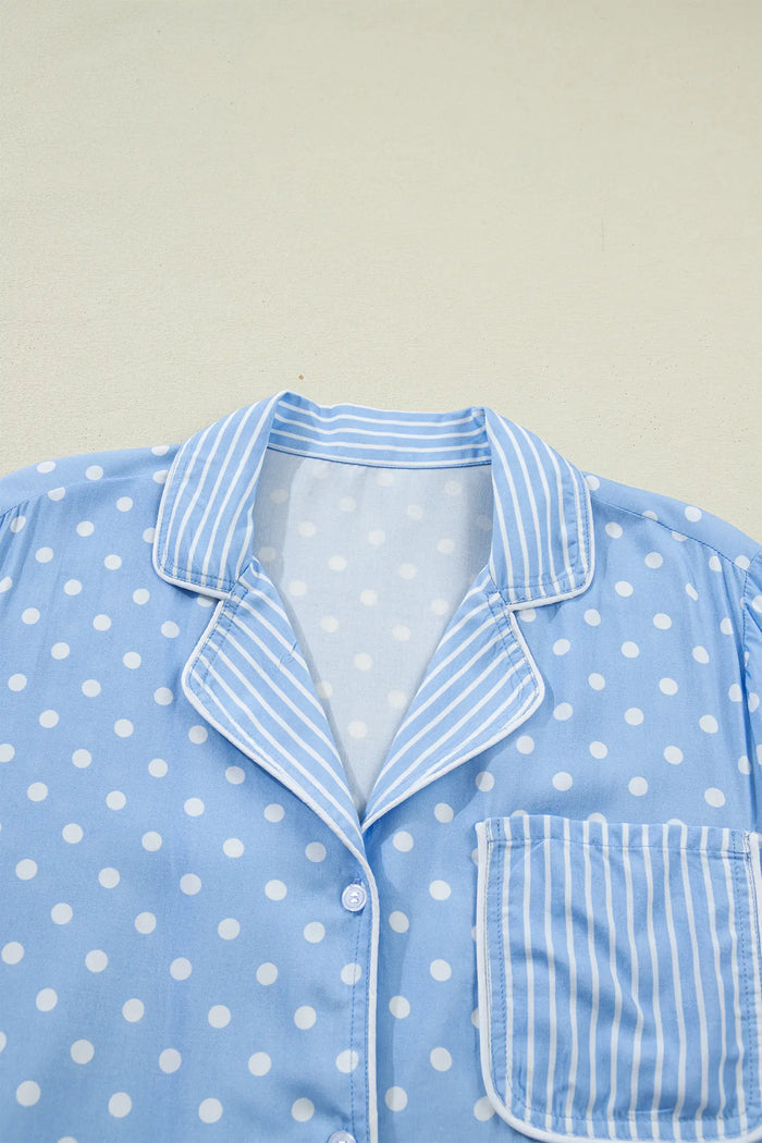 Sky Blue Dotted Print Soft Short Pajama Set – Light Blue