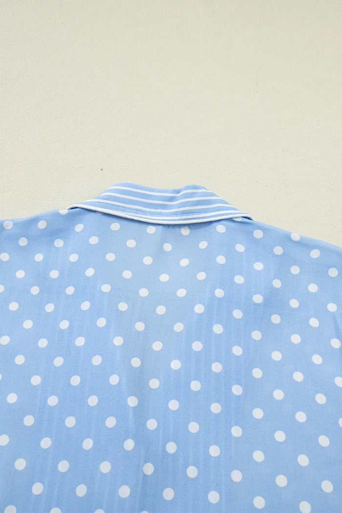 Sky Blue Dotted Print Soft Short Pajama Set – Light Blue