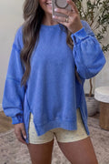 Sky Blue Mineral Wash Split Hem Loose Tunic Sweatshirt – Light Blue