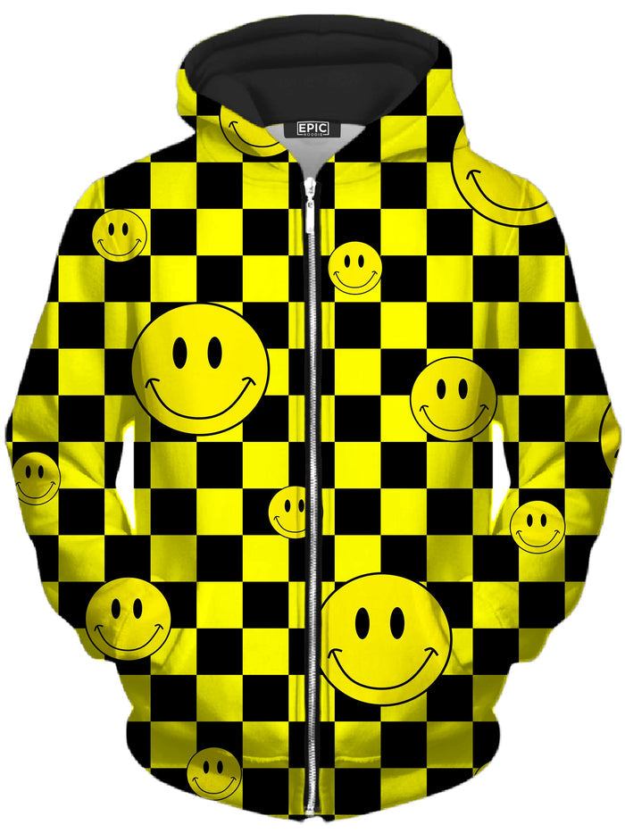 Smile Checkerboard Unisex Zip-Up Hoodie Sartoris Art Epic Hoodie