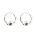 Sterling Silver Green Crystal Claddagh Stud Earrings
