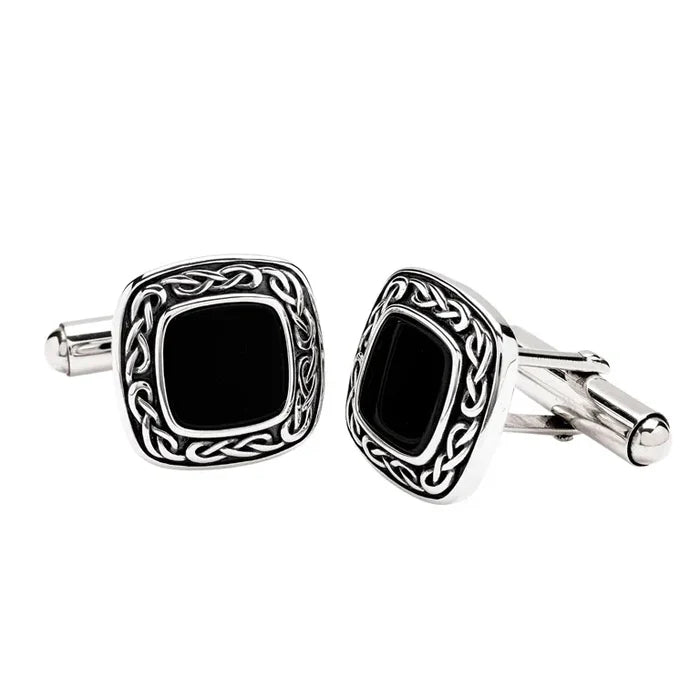 Sterling Silver Men’s Black Onyx Celtic Knot Cufflinks