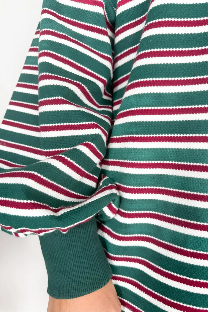 Striped Colorblock Round Neck Long Sleeve Shift Plus Size Sweatshirt – Green Stripe