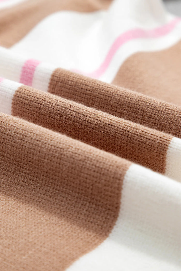 Striped Colorblock V Neck Long Sleeve Tunic Sweater – Pink Stripe