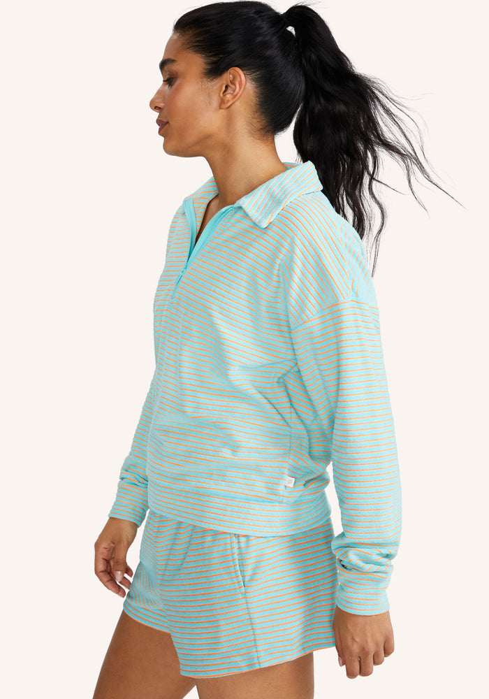 Striped Terrycloth Polo Pullover