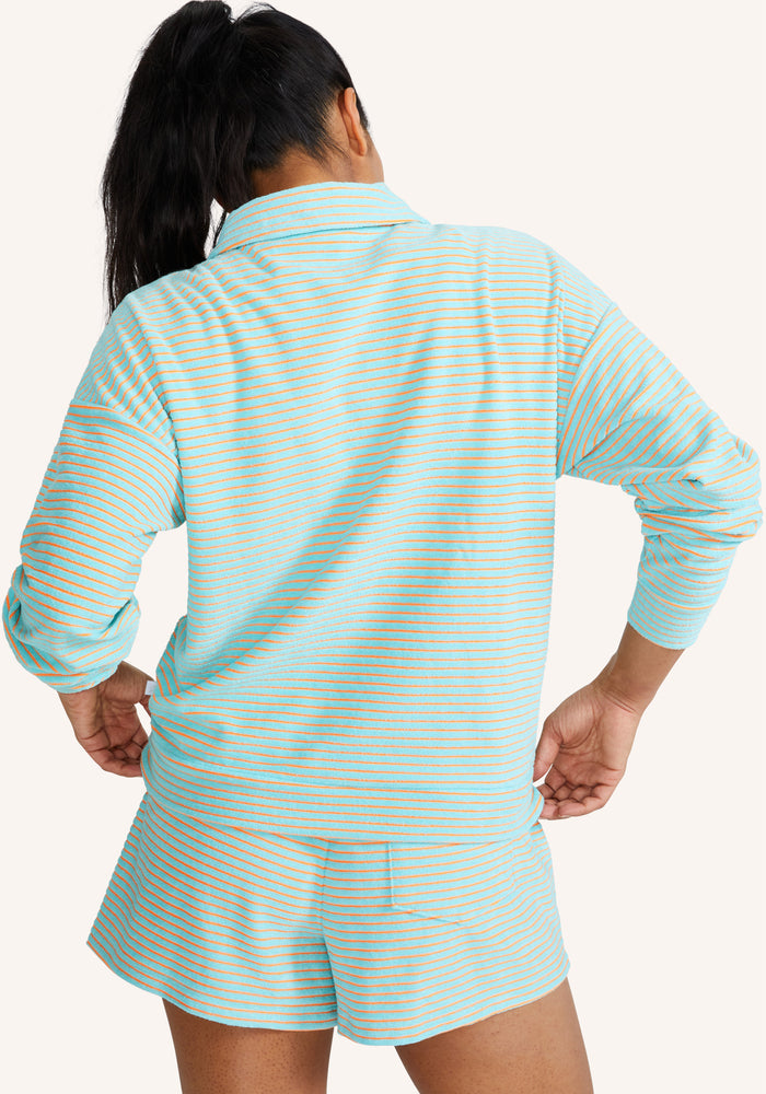 Striped Terrycloth Polo Pullover